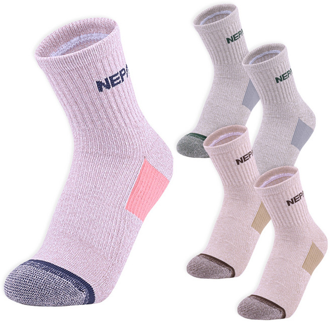 네파 여성용 몽피나클 쿠션 미들삭스, 오트베이지 + 그린 + 핑크, 5개