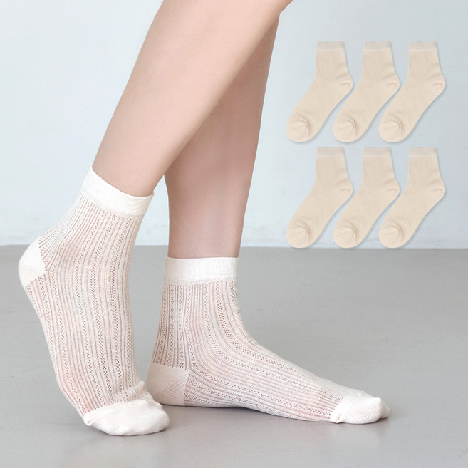 이지레그 여성용 시스루 얇은 여름 면 단목 양말 6켤레