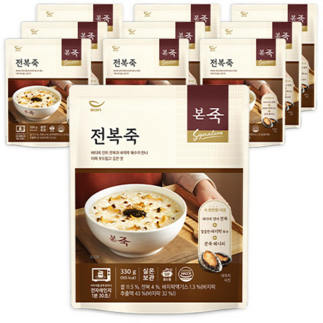 본죽 데워서 바로 먹는 전복죽, 330g, 10개
