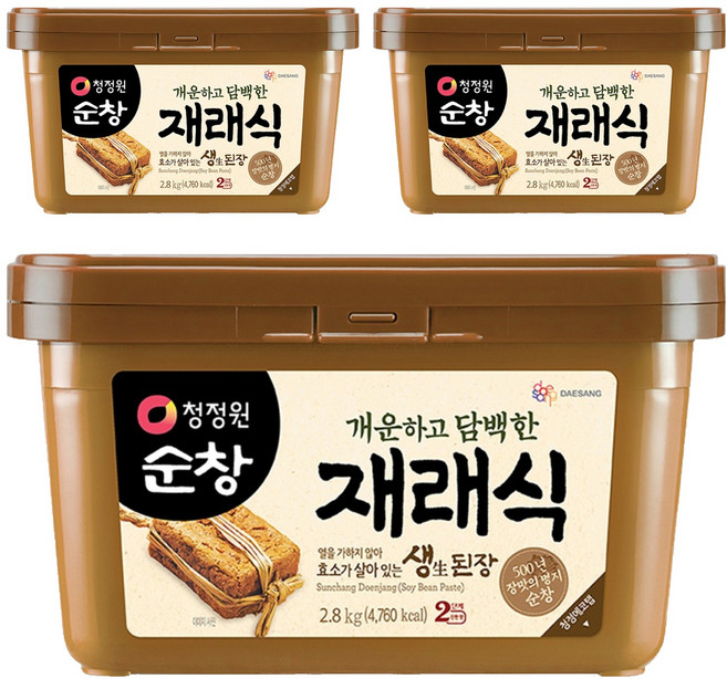 청정원순창 개운하고 담백한 재래식 생된장, 2.8kg, 3개