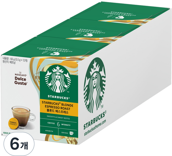 스타벅스 블론드 에스프레소 캡슐커피, 5.5g, 12개입, 6개