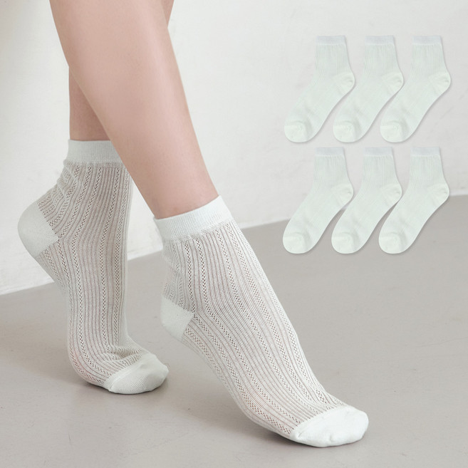 이지레그 여성용 시스루 얇은 여름 면 단목 양말 6켤레