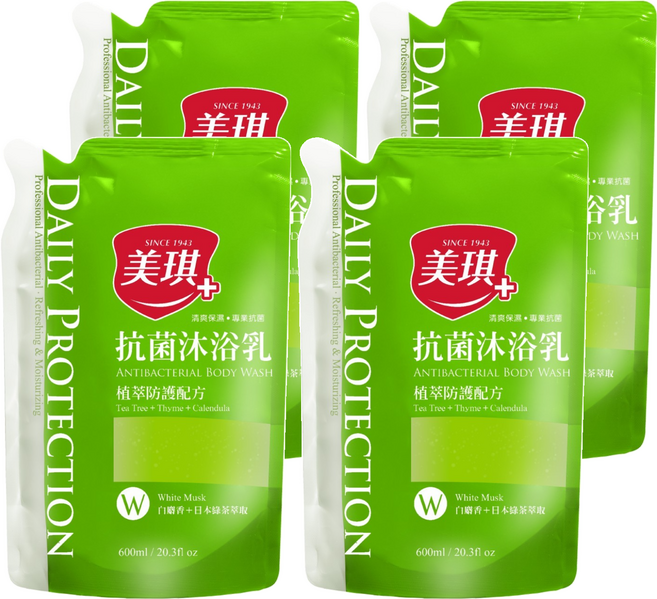 美琪 抗菌沐浴乳補充包 白麝香+日本綠茶萃取 植萃防護配方, 4包