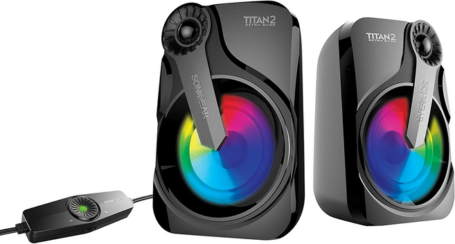 SONICGEAR USB 2.0多媒體音箱 七彩炫光霓虹LED漸層變換 總輸出功率6瓦 550g, TITAN 2, 黑色