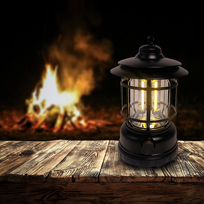 비상 충전식 빈티지 감성 LED 캠핑 랜턴, 블랙, 1개