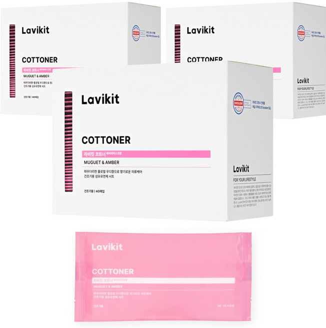 라비킷 코트너 시트 섬유유연제 베이비머스크향 본품, 40개입, 3개