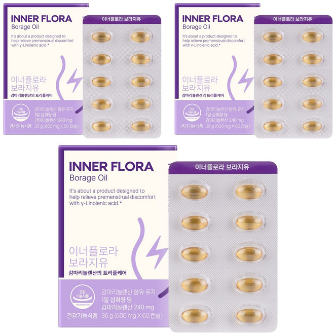 유한건강생활 이너플로라 보라지유, 60정, 3개