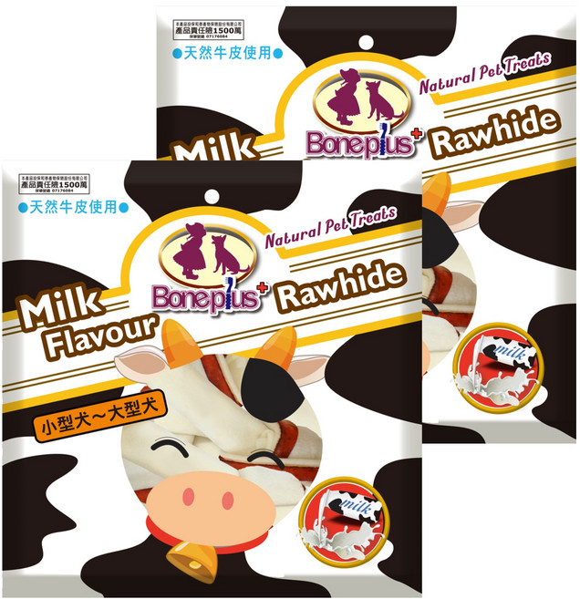 Boneplus 雙色牛奶牛皮骨結4吋, 牛奶, 210g, 2包