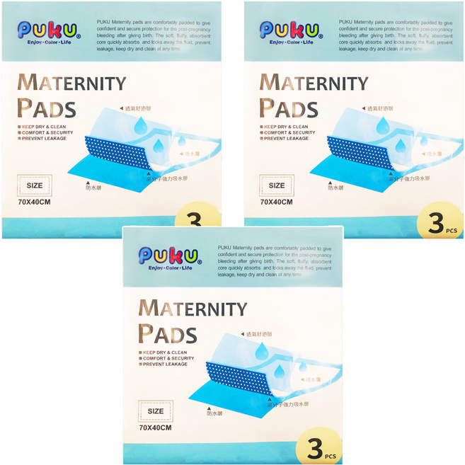 PUKU 藍色企鵝 看護墊 3入 孕婦看護墊, 70 x 40cm, 3包, 3片