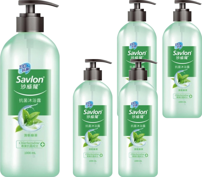 Savlon 沙威隆抗菌沐浴露 清新綠茶, 1L, 5瓶