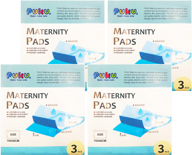 PUKU 藍色企鵝 看護墊 3入 孕婦看護墊, 70 x 40cm, 4包, 3片
