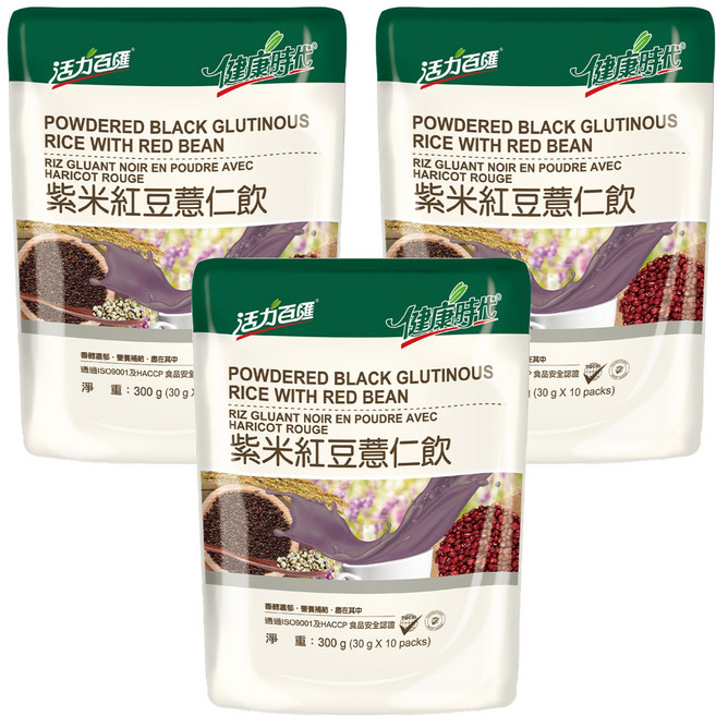 健康時代 紫米紅豆薏仁飲 有糖, 30g, 10包, 3袋