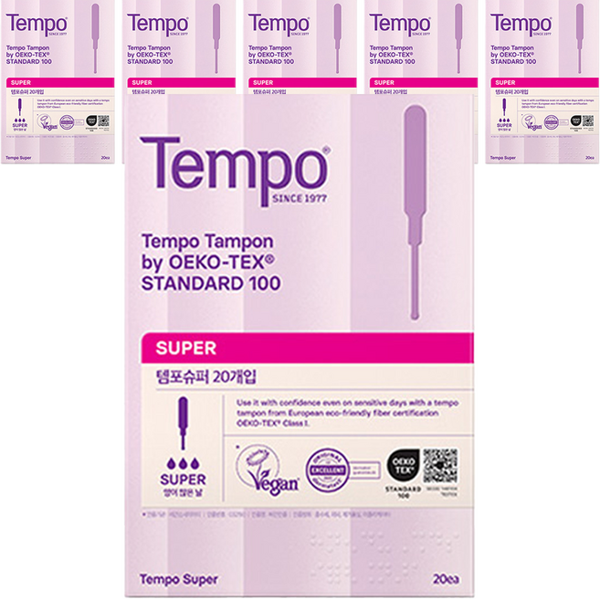 템포 오리지널 체내형 생리대, 슈퍼, 20개입, 6개