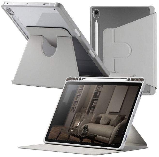 NUART Galaxy Tab 鉛筆收納 支架 360度 智慧旋轉 保護套, 灰色, 1個