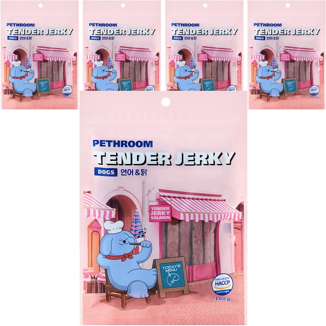 페스룸 강아지 텐더 저키 160g, 연어+닭 혼합맛, 5개 - 쿠팡