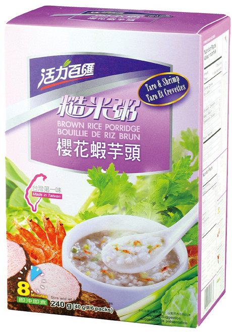 活力百匯 沖泡粥品 櫻花蝦芋頭糙米粥 葷 6包, 40g, 1盒