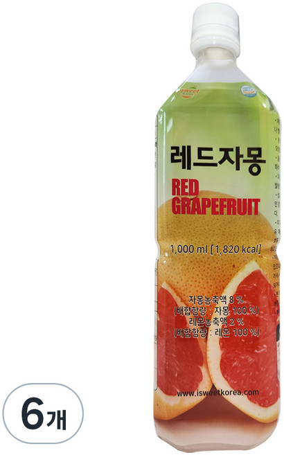 스위트코리아 레드자몽 액상, 1L, 6개