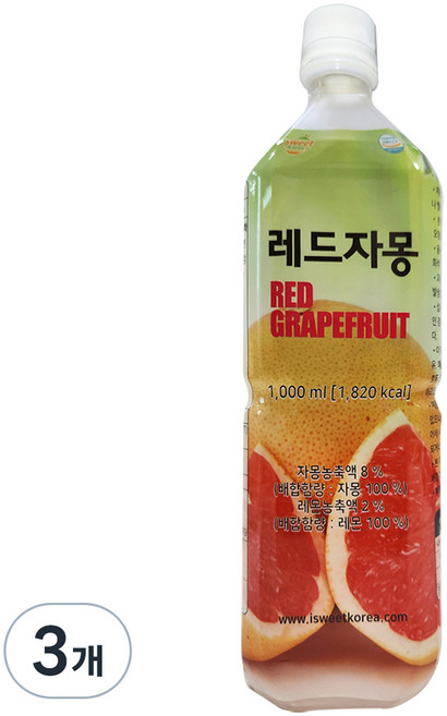 스위트코리아 레드자몽 액상, 1L, 3개