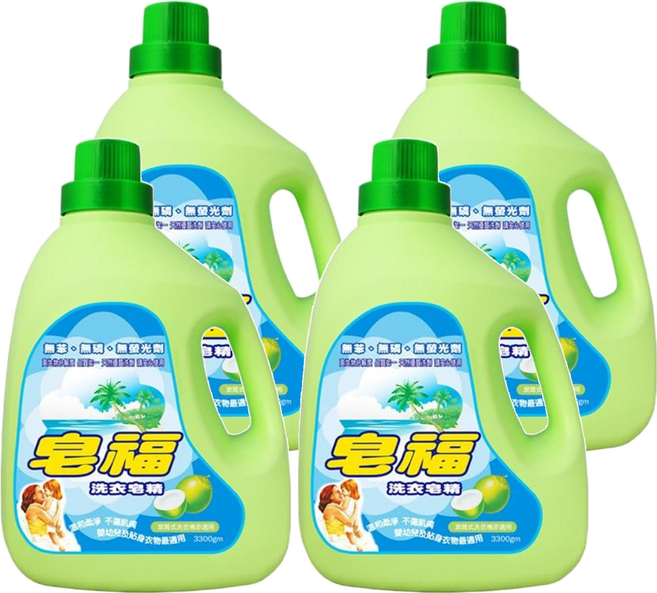 皂福 洗衣皂精 天然植物油無添加 自然清潔力 保護衣物纖維 洗後蓬鬆柔軟, 3.3kg, 4瓶