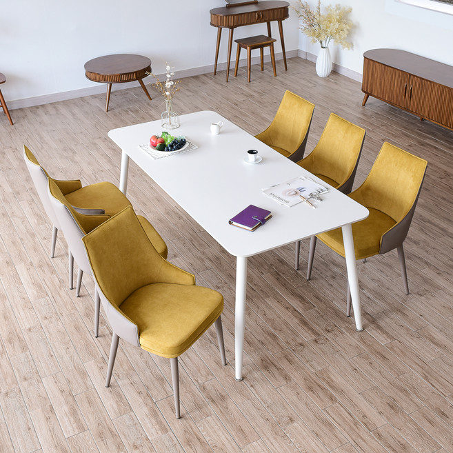 이즈네이처 루이스 세라믹 식탁 + 의자 6p 세트 6인용 방문설치, 비앙카화이트(식탁), 옐로우(의자), 일반의자 6