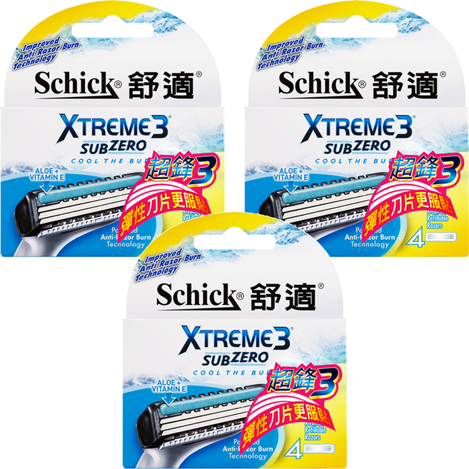 Schick 舒適牌 Xtreme3 超鋒3 彈性刀片 4入, 3盒