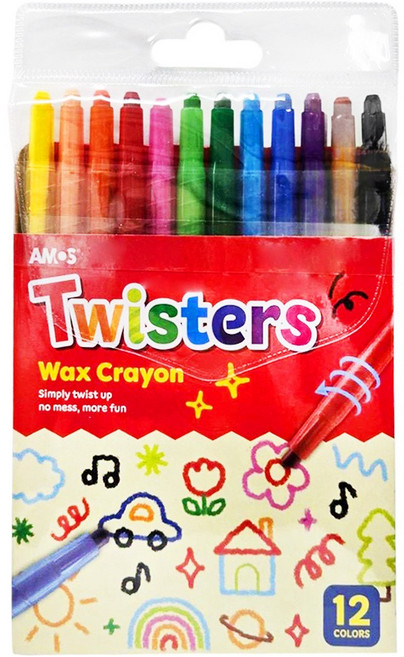 AMOS 阿摩司 Twisters 旋轉蠟筆 12色 無異味, 1盒