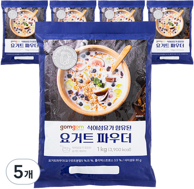 gomgom 膳食纖維優格粉, 5個, 1kg, 1入