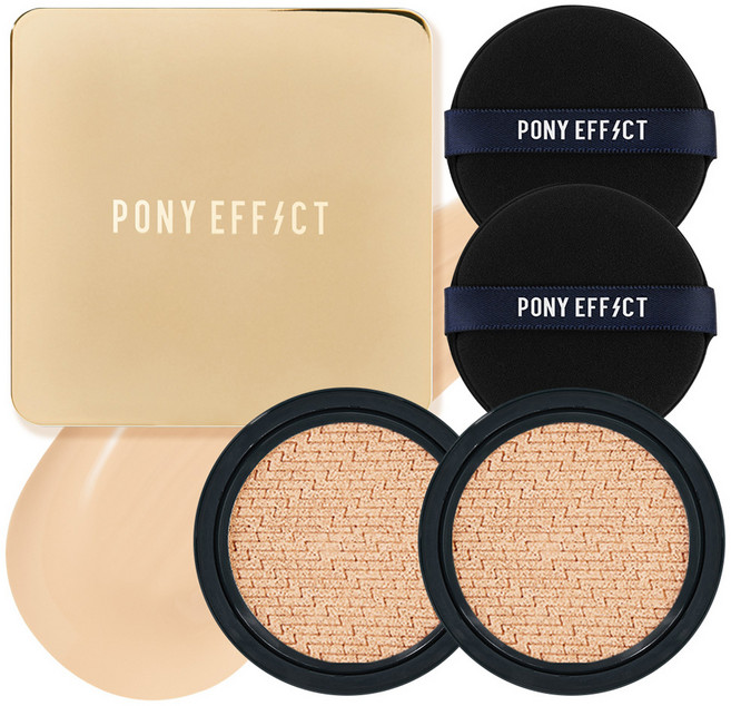 PONY EFFECT EX持久無瑕氣墊粉餅 15g + 補充粉蕊 15g, 001 Rosy Ivory, 1組