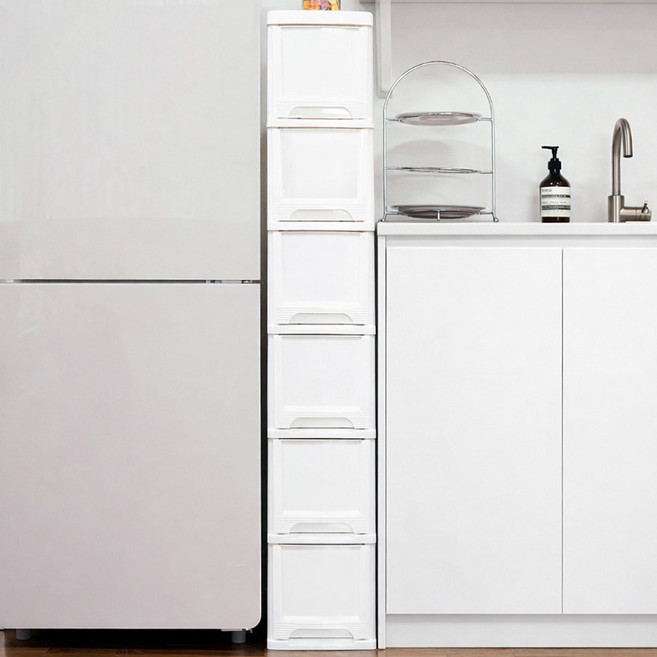 보노하우스 모던 슬림 틈새 서랍장 6단, 화이트