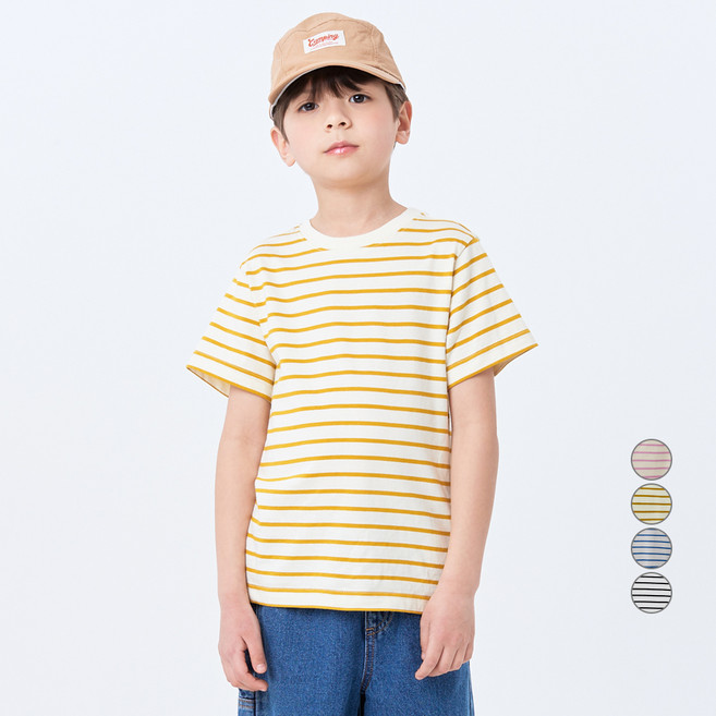 롤리트리 통기성 순면 선염 스트라이프 반팔티