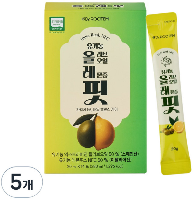 닥터루템 유기농 엑스트라버진 올리브오일 레몬즙 핏, 14회분, 280ml, 5개