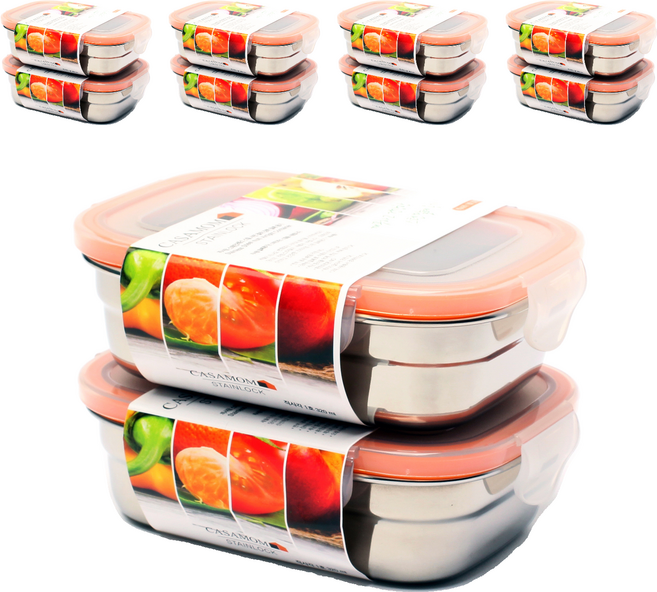 까사맘 스테인레스 스틸 사면 결착 강력 밀폐용기, 10개, 320ml