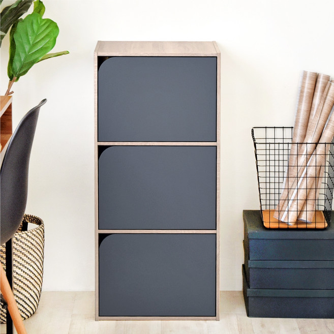 HOPMA 合馬家具 斯麥三門收納櫃 G-D306, 淺橡漂流木配鐵灰