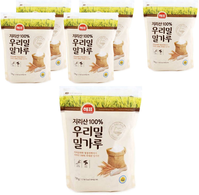 해표 지리산 100% 우리밀 밀가루, 750g, 6개