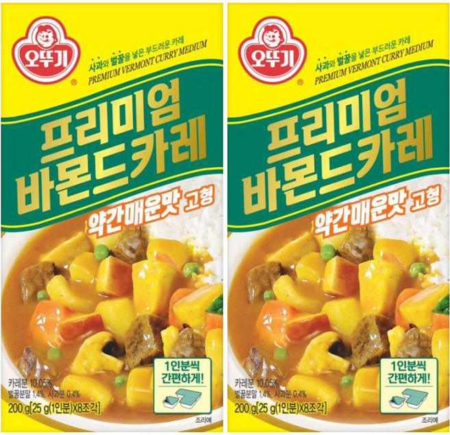 오뚜기 프리미엄 바몬드 카레 고형 약간 매운맛, 200g, 2개