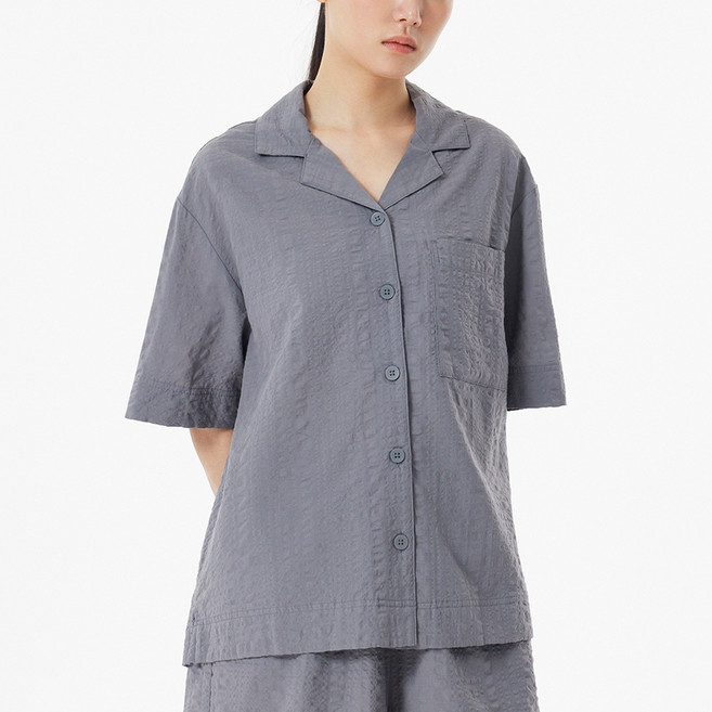 JAJU 여성용 냉감 통기성 레이온 코튼 시어서커 파자마 셔츠