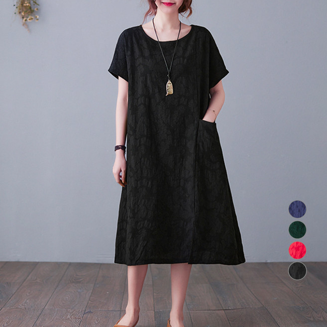 아뗄릭 통기성 자가드 루즈핏 원피스 00095 빅사이즈 포함