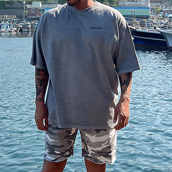 파이브라지 빅사이즈 썸머 레터링 포인트 오버핏 통기성 반팔 티셔츠