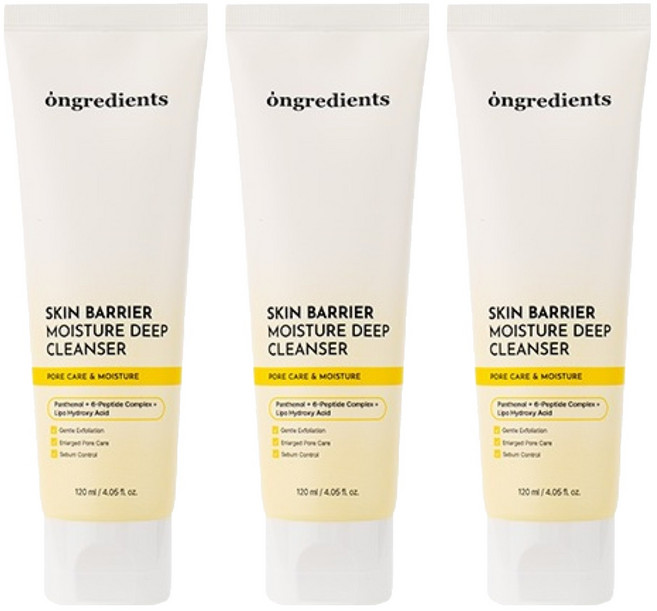 ongredients 肌膚屏障保濕深層潔面乳, 3個, 120ml