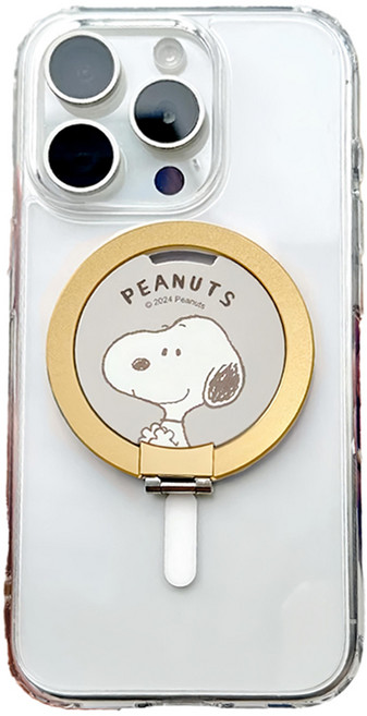 PEANUTS 史努比 鋁合金磁吸摺疊手機支架 附磁吸圈貼片 HSN-005, 拍手 金色, 1個
