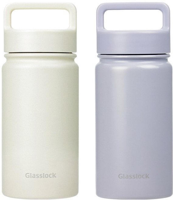 글라스락 스포티 핸들 텀블러 2p, 페일라벤더 + 베이지, 350ml, 1세트