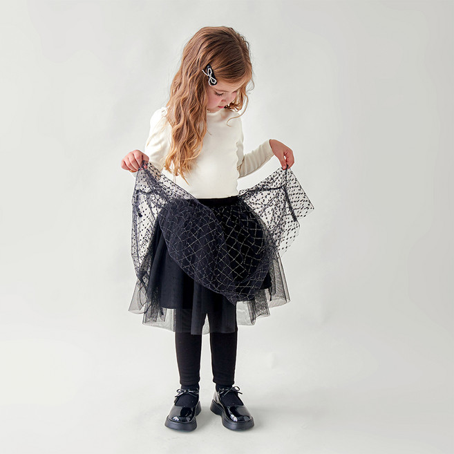 WALTONKIDS 兒童金色刺繡紗絨刷毛內搭褲裙