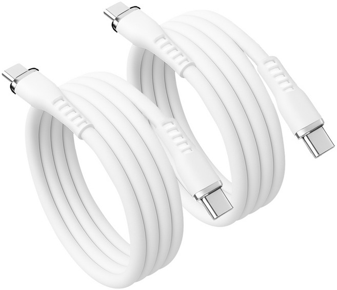 홈플래닛 꼬임방지 프리미엄 실리콘 초고속 충전 케이블 C to C PD 100W, 화이트, 2개, 2m