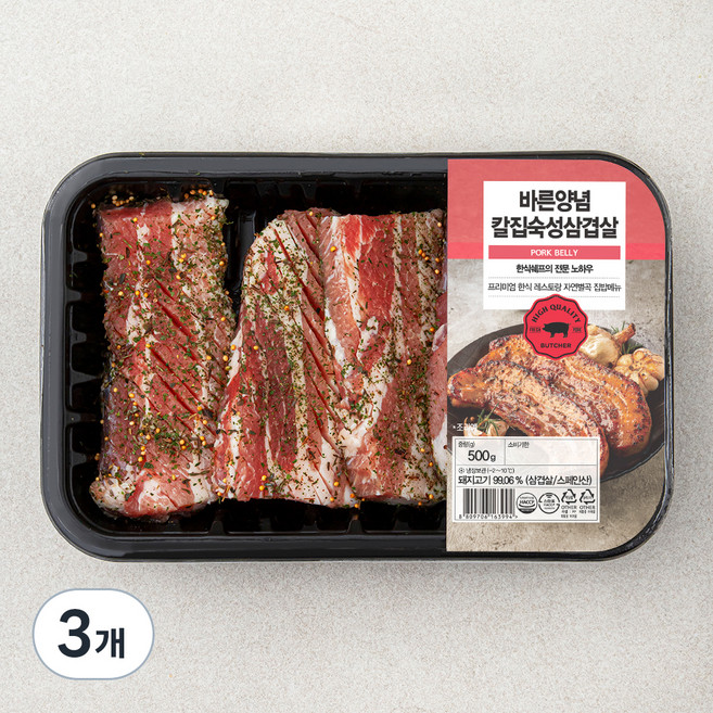 바른양념 칼집숙성삼겹살, 500g, 3개