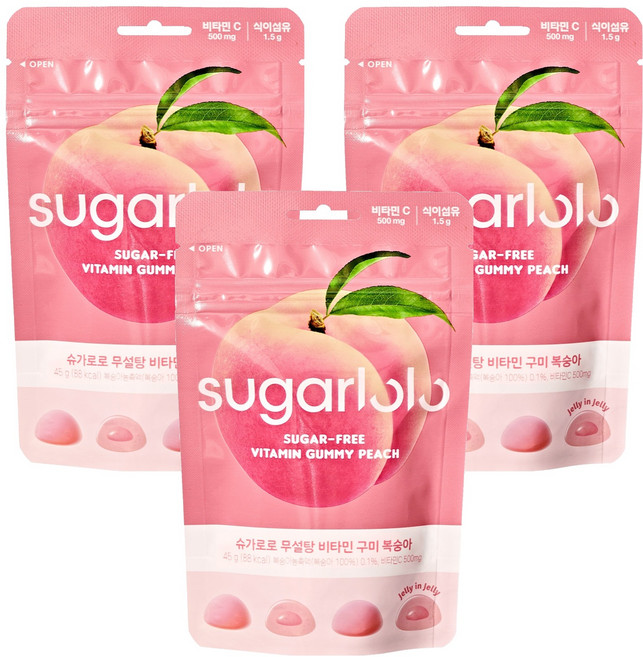 슈가로로 무설탕 비타민 구미 젤리 복숭아, 45g, 3개