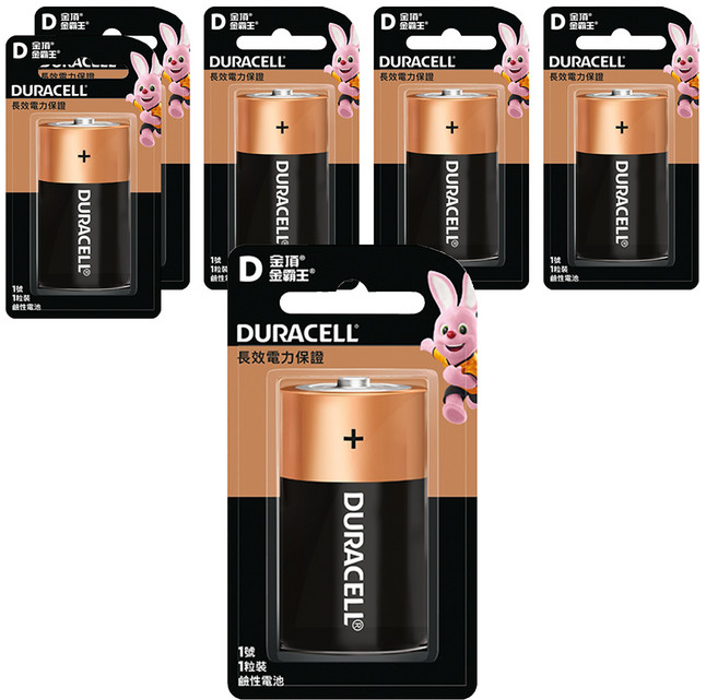 DURACELL 金頂 台灣公司貨 鹼性電池 1號D, 1顆, 6組