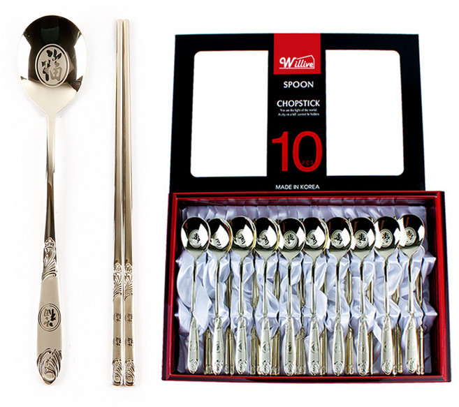 윌리브 국산 304스텐 복 티타늄 수저세트, 혼합색상, 숟가락 10p + 젓가락 10p + 케이스, 1세트