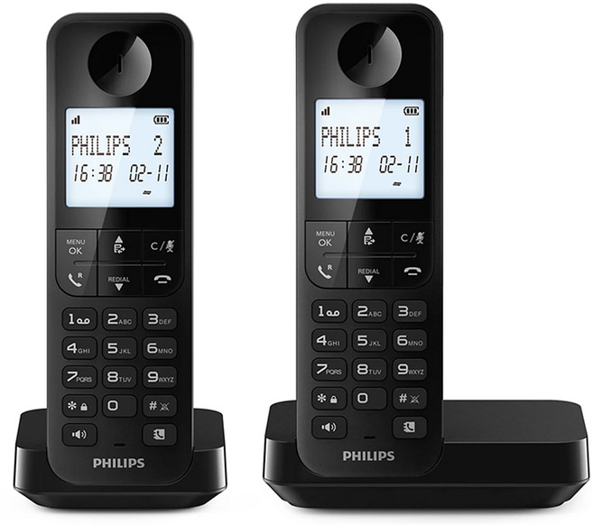 PHILIPS 飛利浦 大螢幕來電顯示數位子母機無線電話 2支 原廠保固, D2702B/96, 1組