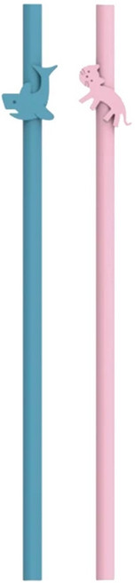 EEeEK 艾克 矽膠造型吸管 鯊魚+貓咪, 2入, 1組