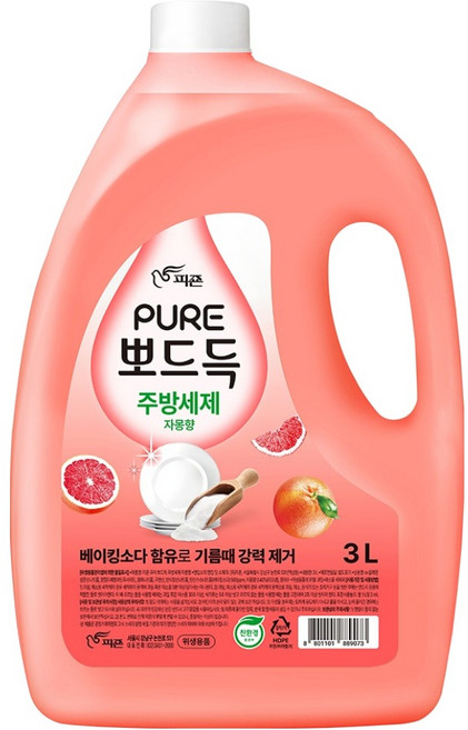 피죤퓨어 뽀드득 주방세제 자몽향, 1개, 3L